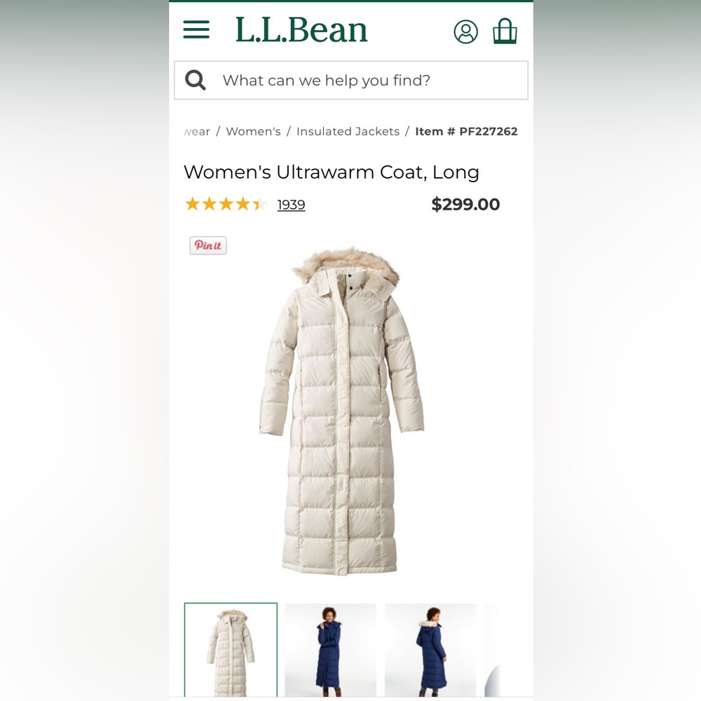 L.L.Bean Women's Ultrawarm Coat, Long in White, XS Reg